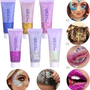2 Boxes Holographic Sequins Body Glitter Gel Makeup.(Silver)